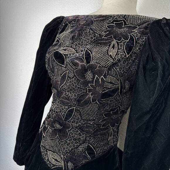 Vintage Jessica McClintock Dress Women Size 4 Black Velvet Metallic Formal Party - Picture 7 of 15